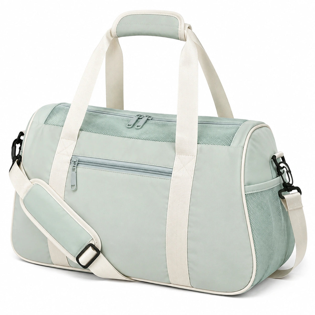 Borsone sportivo 45 x 25 x 28 cm in tessuto verde salvia con tracolla e tasche