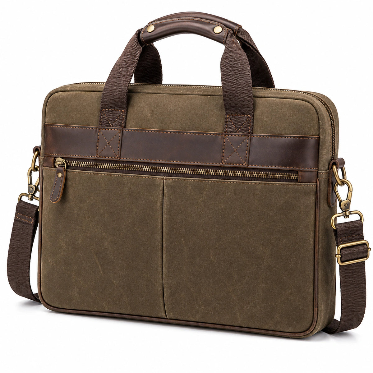 Borsa portadocumenti 40 x 30 x 8 cm in tessuto marrone stile vintage con tracolla