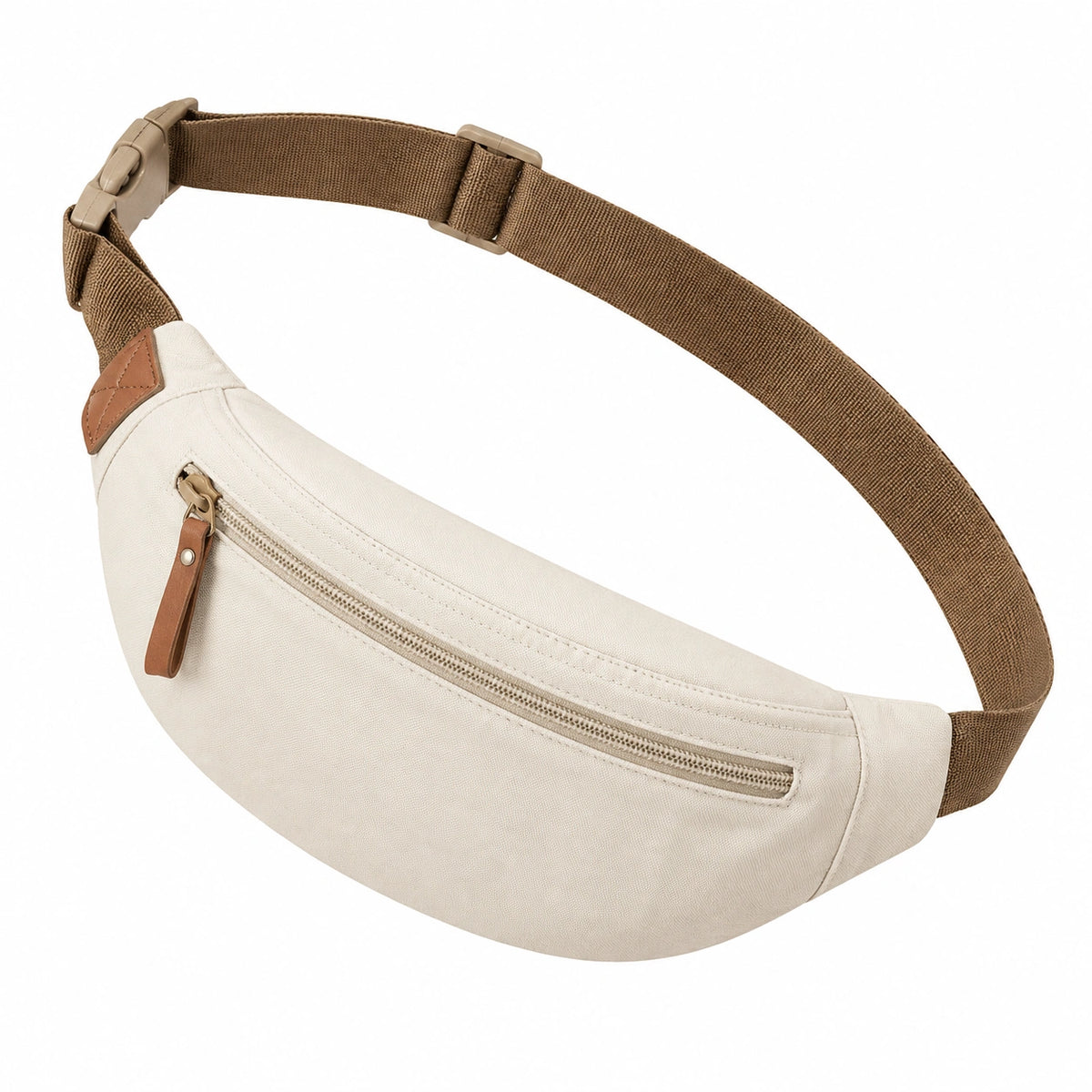 Marsupio 30 cm in tessuto avorio e marrone con tracolla regolabile
