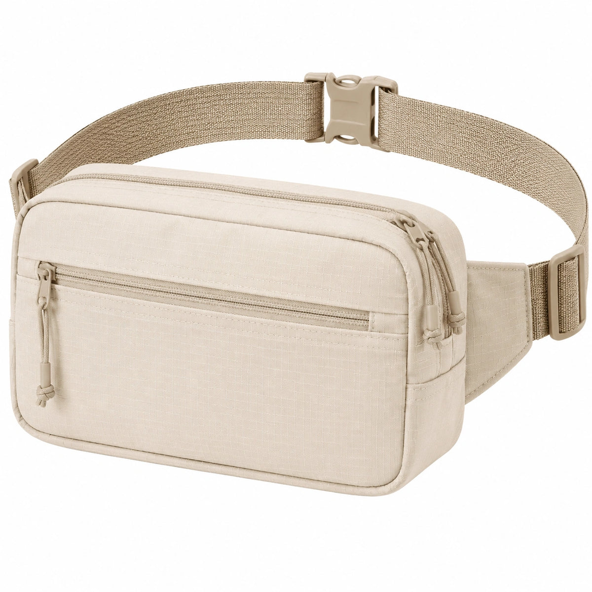 Marsupio 22 x 7 x 14 cm in tessuto sintetico beige con tasche e cintura regolabile