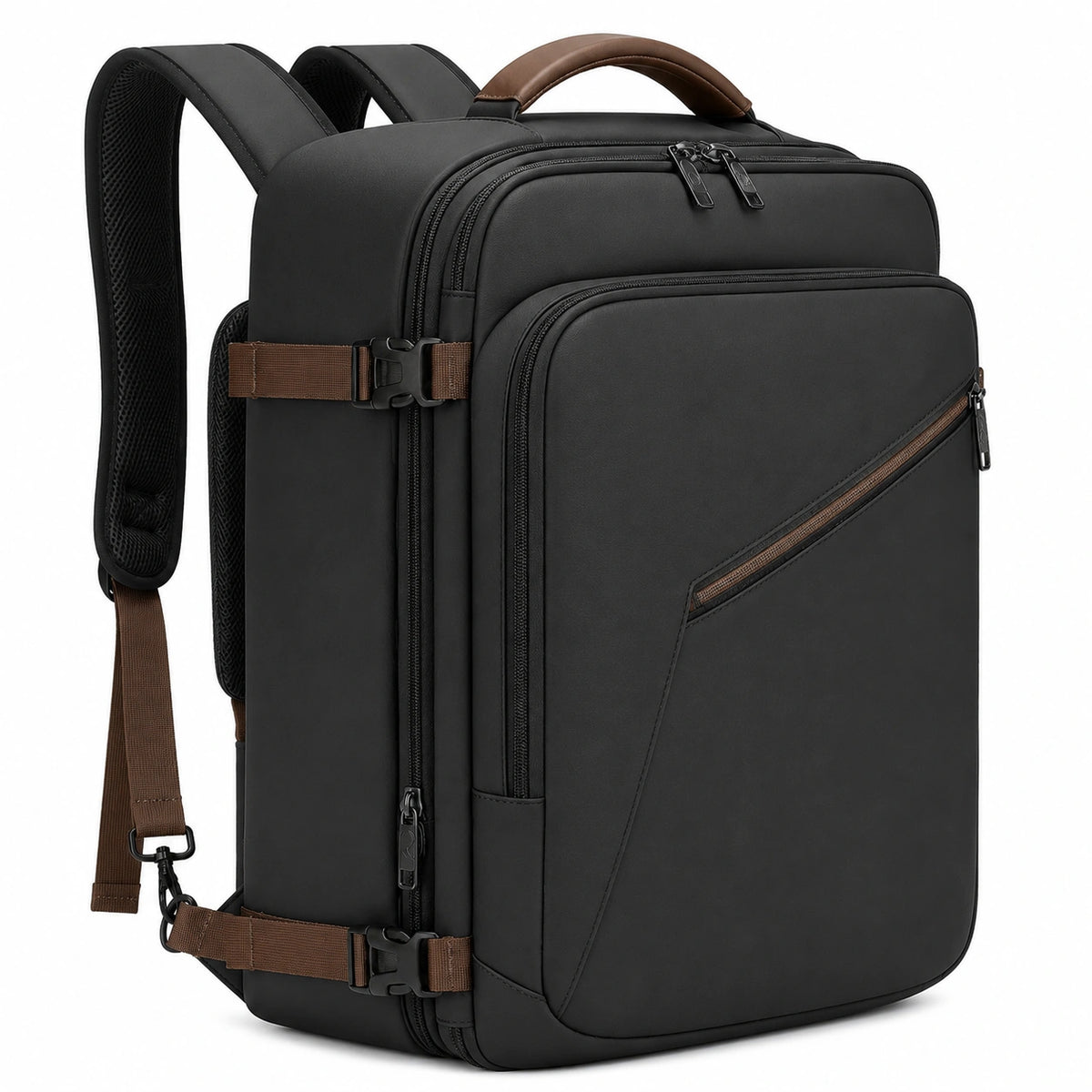 Zaino porta computer 30 x 18 x 45 cm in tessuto sintetico nero e marrone con tracolla removibile
