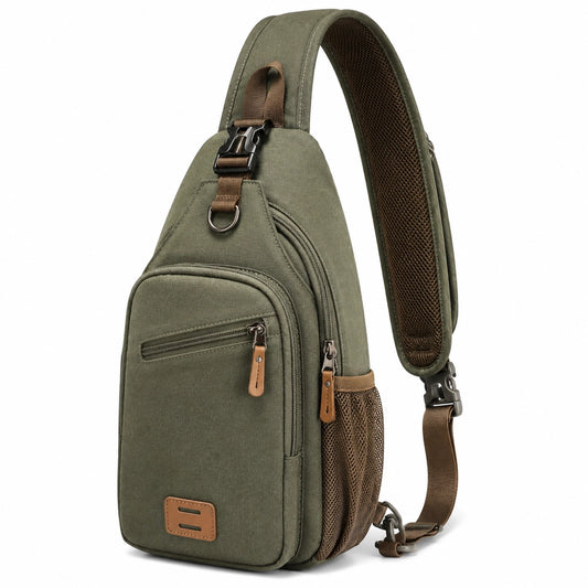 Borsa a tracolla 32 cm in tessuto verde oliva per uso quotidiano con tasche multiple