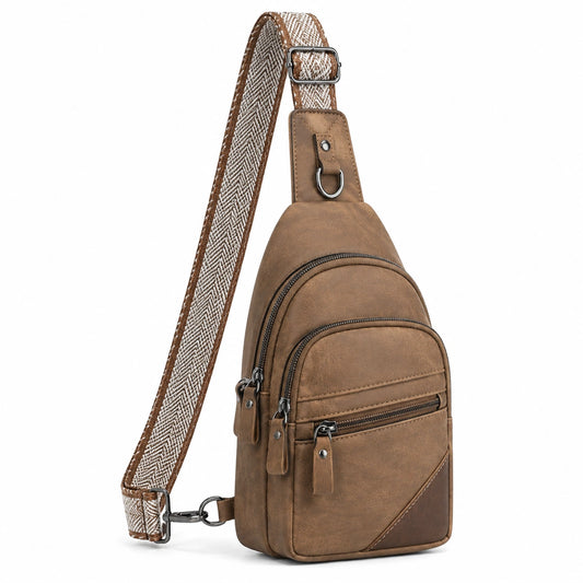 Borsa a tracolla 18 x 8 x 30 cm in similpelle marrone con tasche multiple