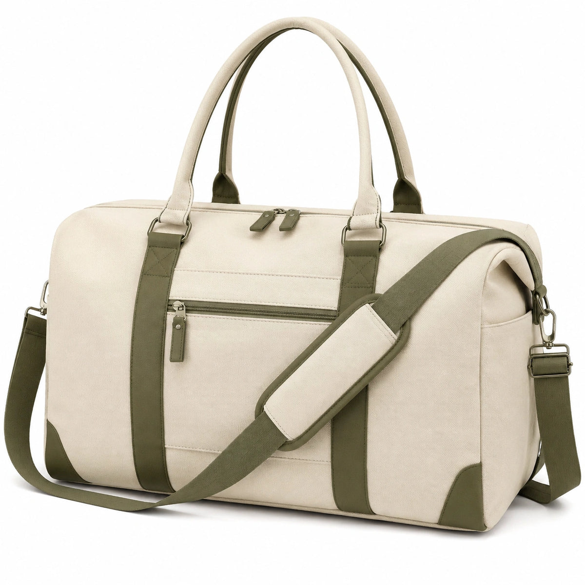 Borsa da viaggio 50 cm in tessuto beige e verde oliva con tracolla regolabile