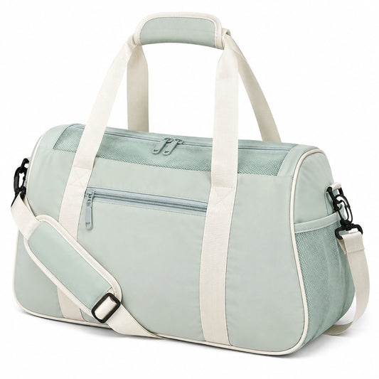 Borsone sportivo 45 x 25 x 28 cm in tessuto verde salvia con tracolla e tasche