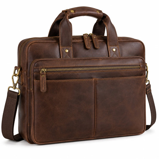 Borsa portadocumenti 40 cm effetto pelle marrone con tracolla stile vintage