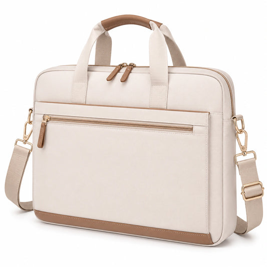 Borsa porta computer 40 cm in tessuto beige con tracolla regolabile