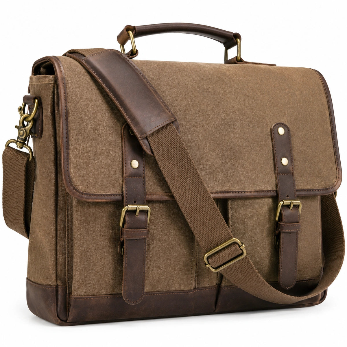Borsa messenger 40 x 12 x 30 cm in tessuto marrone con tracolla regolabile stile vintage