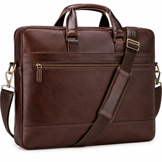 Borsa portadocumenti 40 x 8 x 30 cm in similpelle marrone con tracolla regolabile