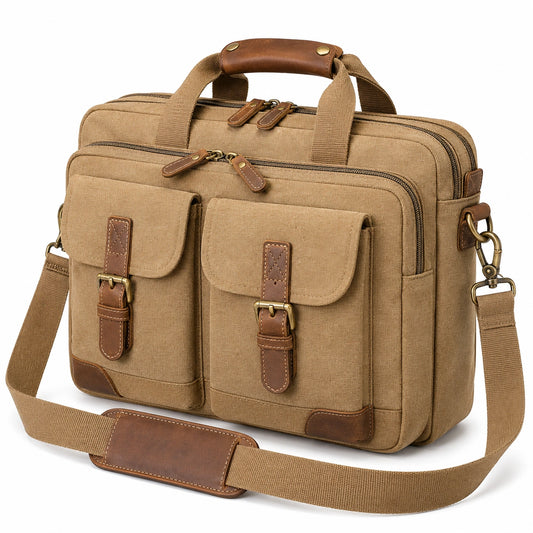 Borsa da lavoro 42 x 15 x 32 cm in tela beige con tasche - stile vintage