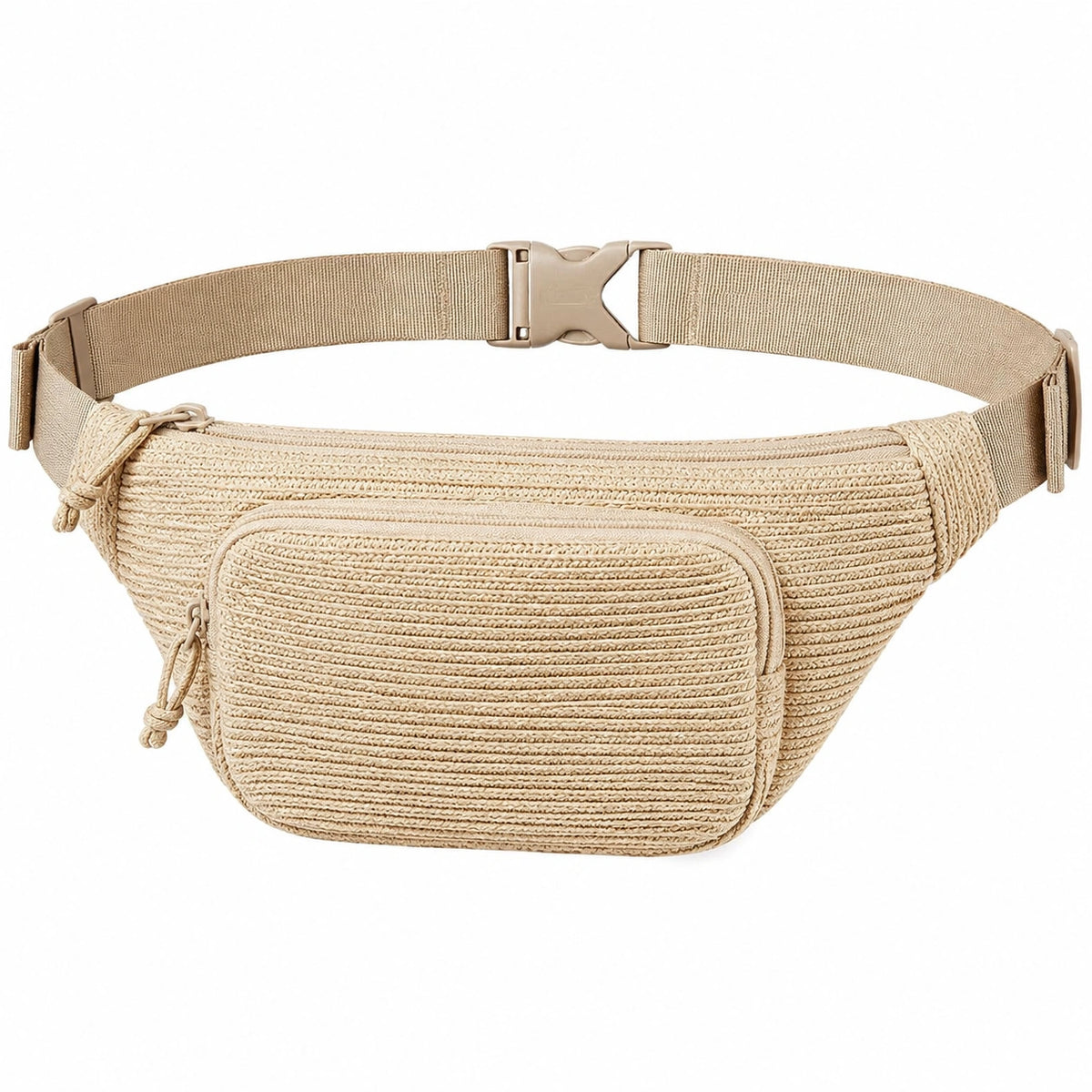 Marsupio 28 x 7 x 16 cm in fibra intrecciata beige con cintura regolabile stile casual