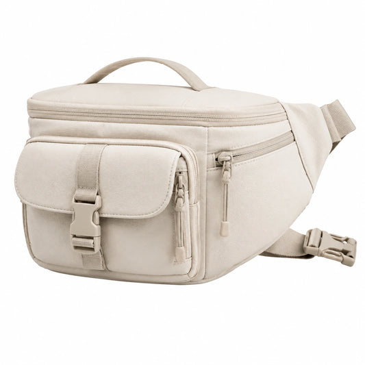 Borsa a marsupio 30 x 12 x 18 cm in similpelle beige - multitasche con tracolla regolabile