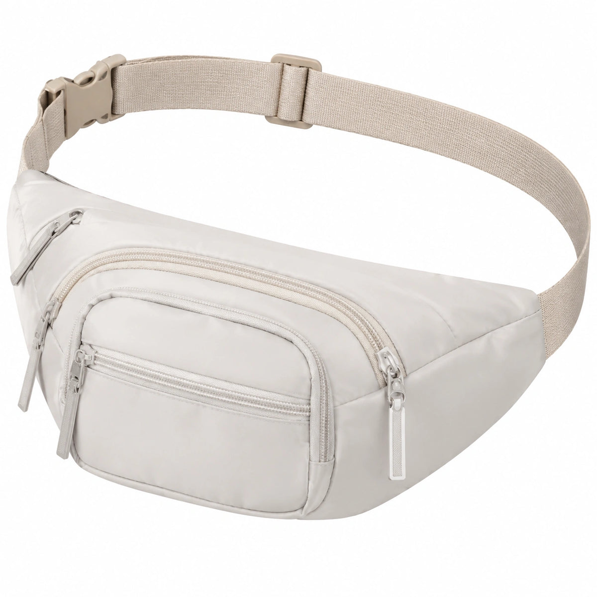 Marsupio 30 x 8 x 15 cm in tessuto sintetico beige con tasche zip regolabile