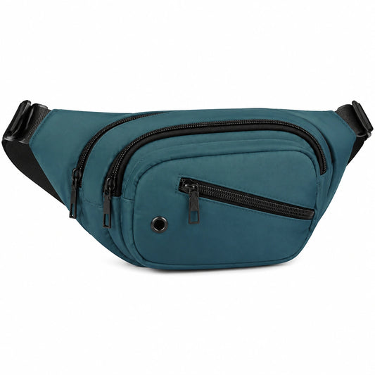 Marsupio taglia unica in nylon blu petrolio con tasche multiple
