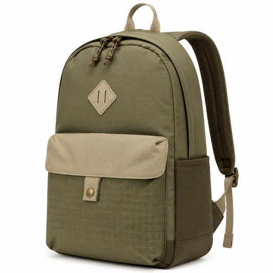 Zaino 30 x 15 x 42 cm in tessuto sintetico verde kaki con tasca frontale stile casual